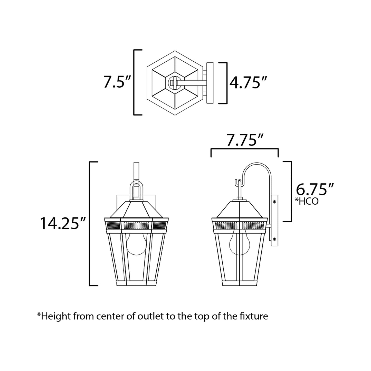 Oxford Outdoor Wall Light - line drawing.