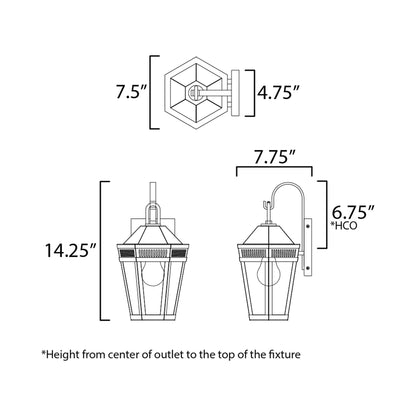 Oxford Outdoor Wall Light - line drawing.