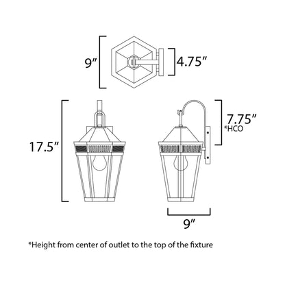 Oxford Outdoor Wall Light - line drawing.
