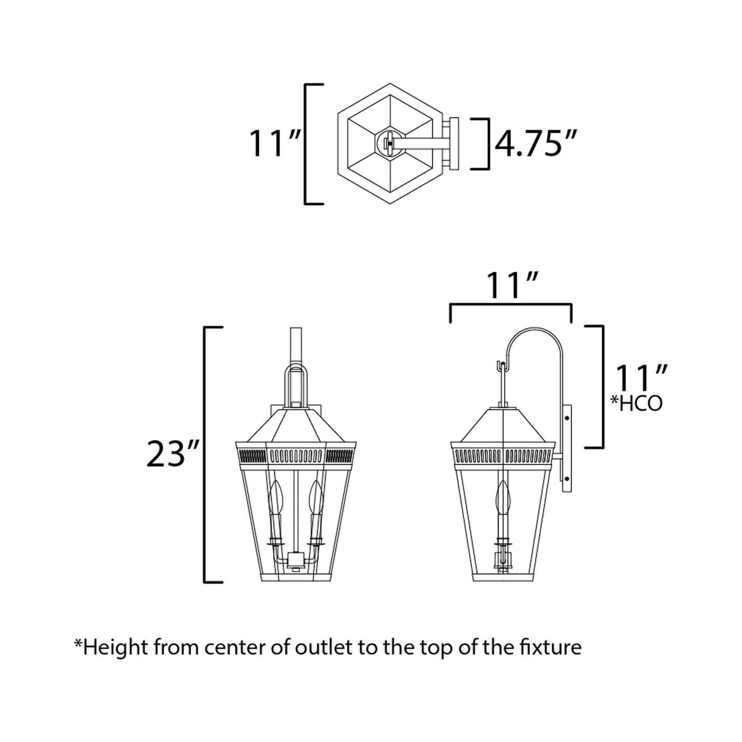 Oxford Outdoor Wall Light - line drawing.