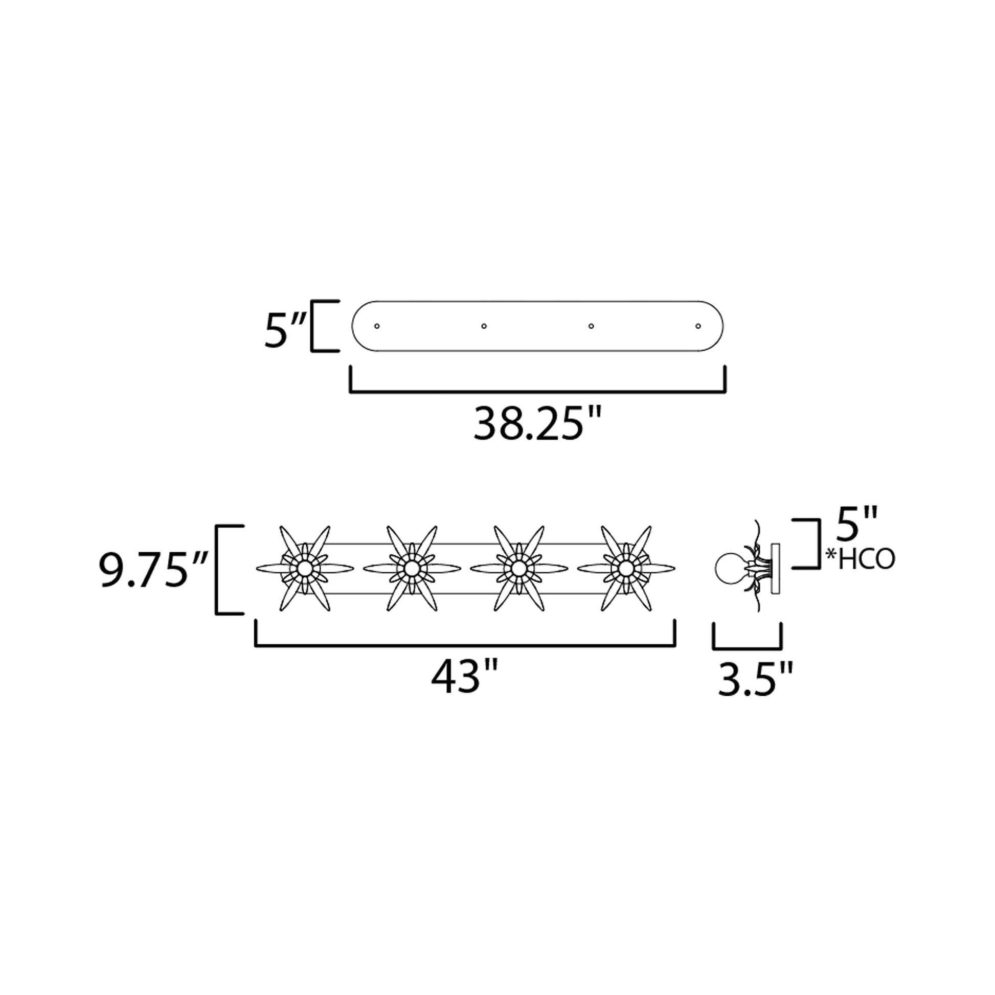 Paloma Bath Vanity Light - line drawing.