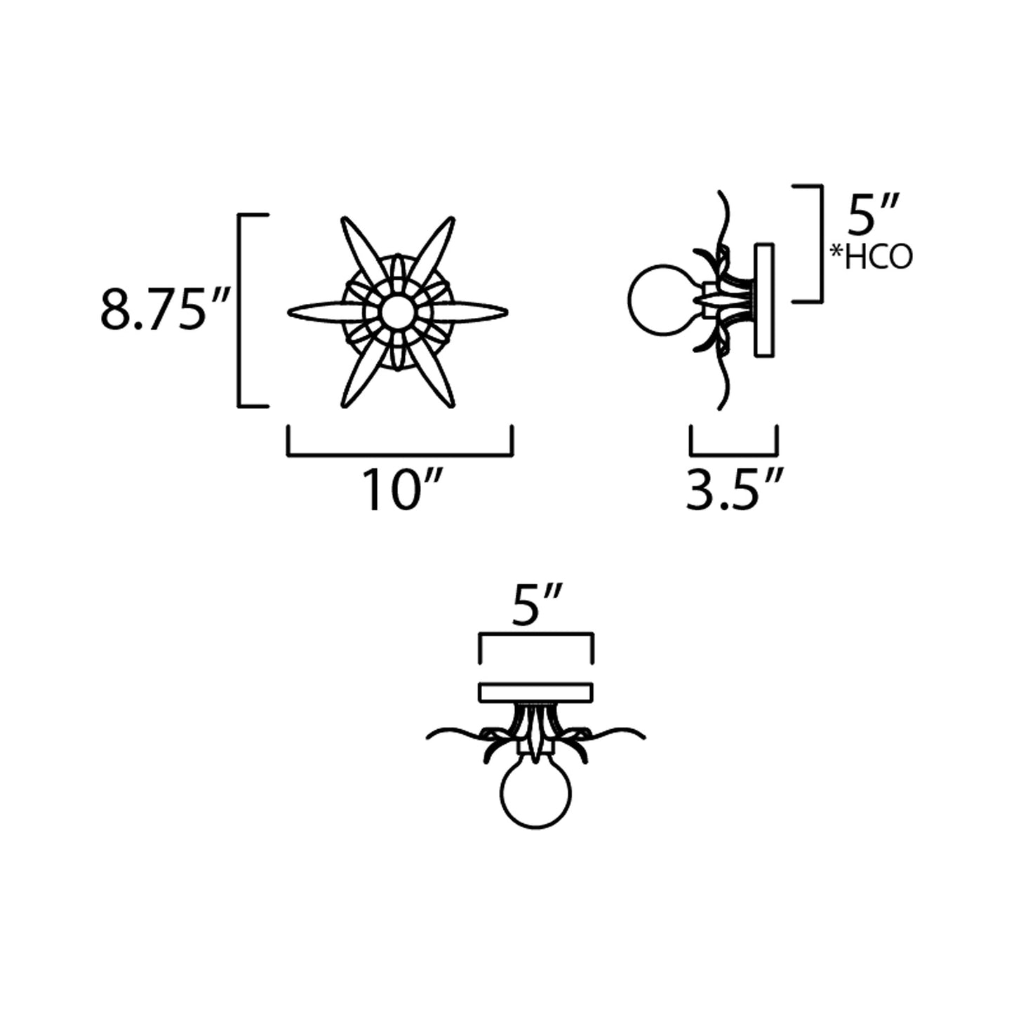 Paloma Bath Wall Light - line drawing.