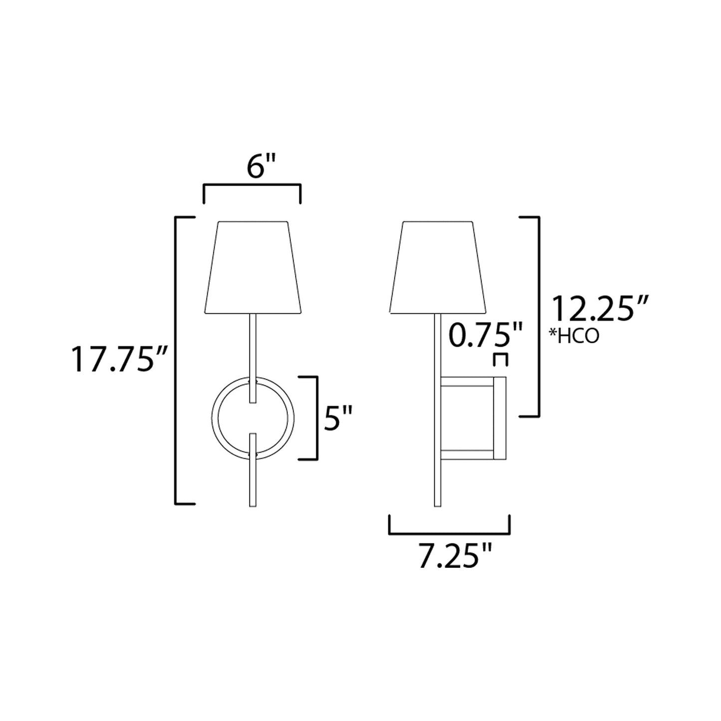 Paoli Bath Wall Light - line drawing.