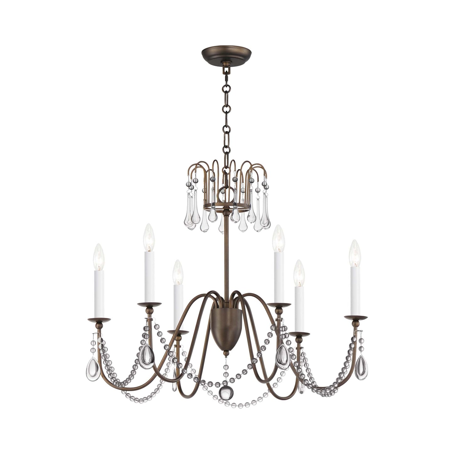 Plumette Chandelier in Chestnut Bronze (6-Light/Crystal).