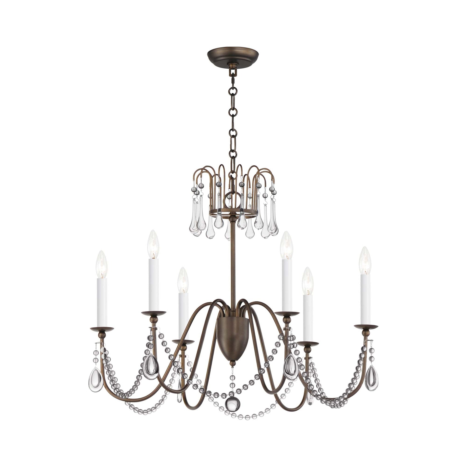 Plumette Chandelier in Chestnut Bronze (6-Light/Crystal).