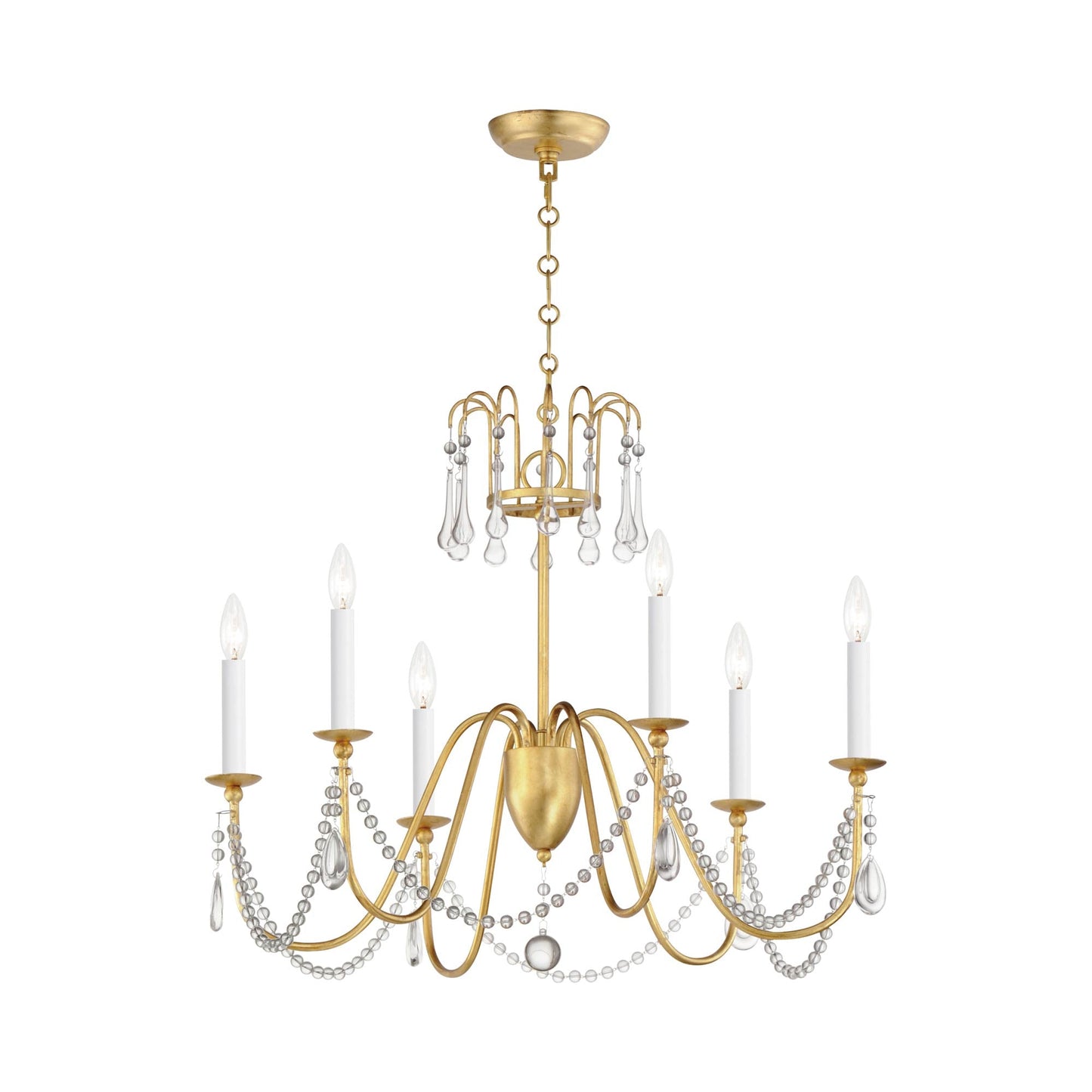 Plumette Chandelier in Gold Leaf (6-Light/Crystal).