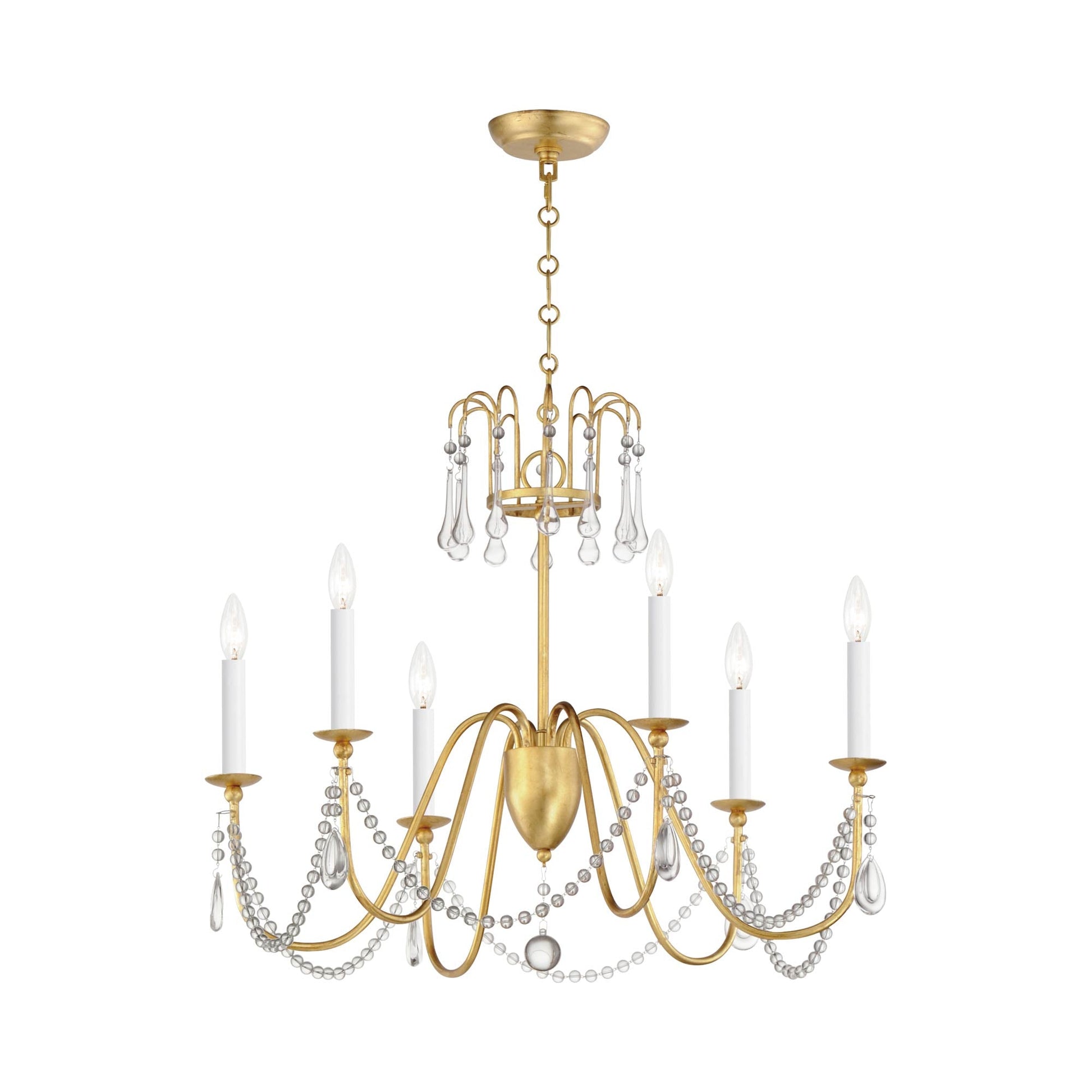 Plumette Chandelier in Gold Leaf (6-Light/Crystal).