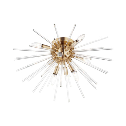 Polaris Flush Mount Ceiling Light in Satin Brass.