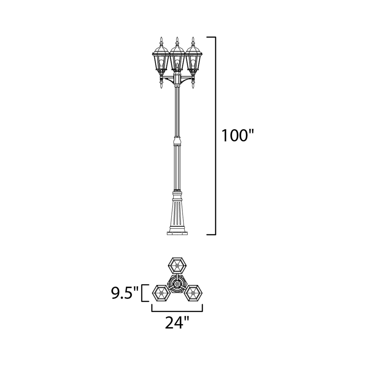 Poles Outdoor Post Light - line drawing.