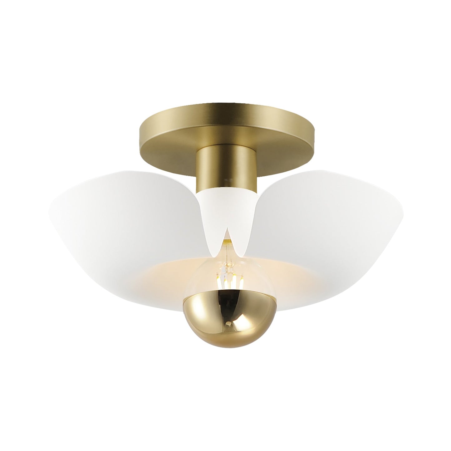 Poppy Flush Mount Ceiling Light in White/Satin Brass (11.75-Inch).