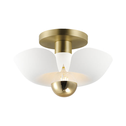 Poppy Flush Mount Ceiling Light in White/Satin Brass (11.75-Inch).