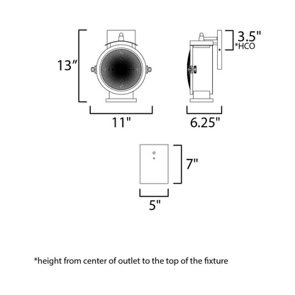 Portside Round Outdoor Wall Light - line drawing.