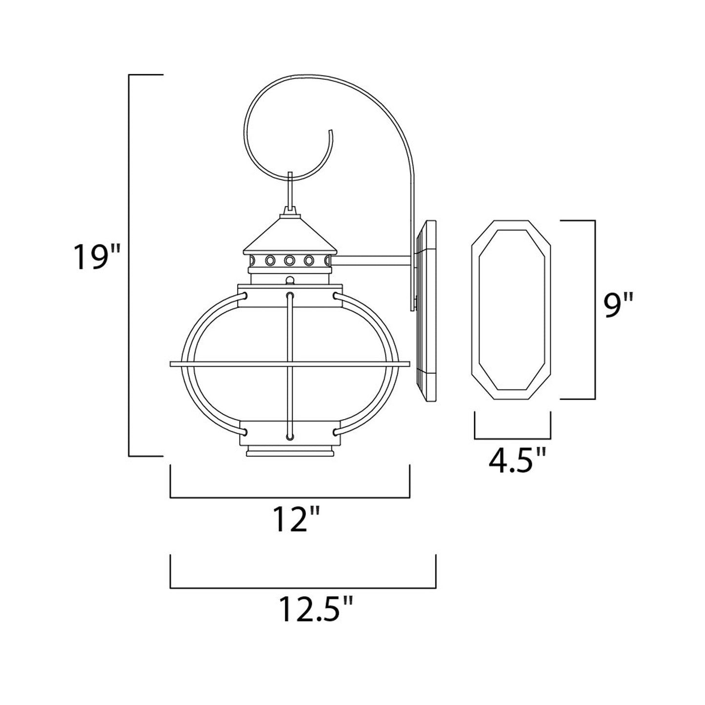 Portsmouth Outdoor Wall Light - line drawing.