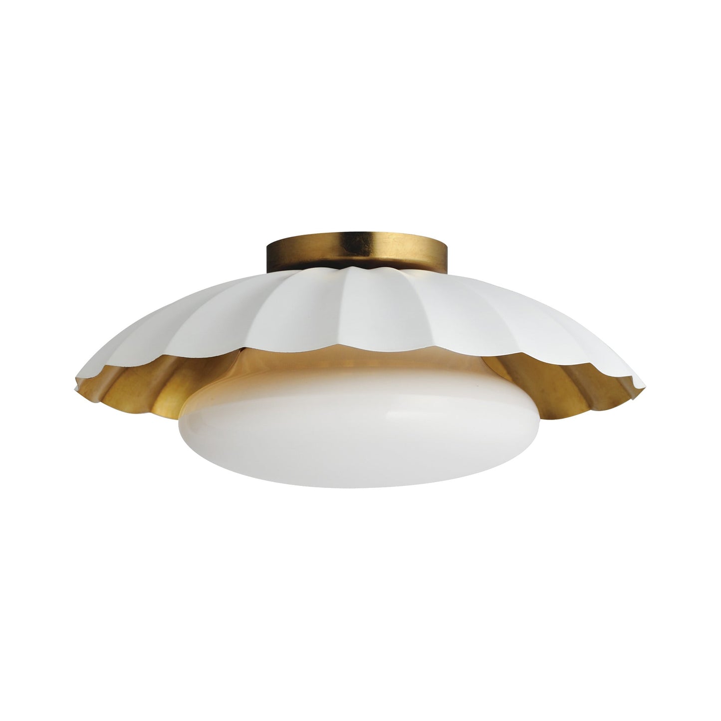 Primrose Flush Mount Ceiling Light in Matte White/Gold Leaf.