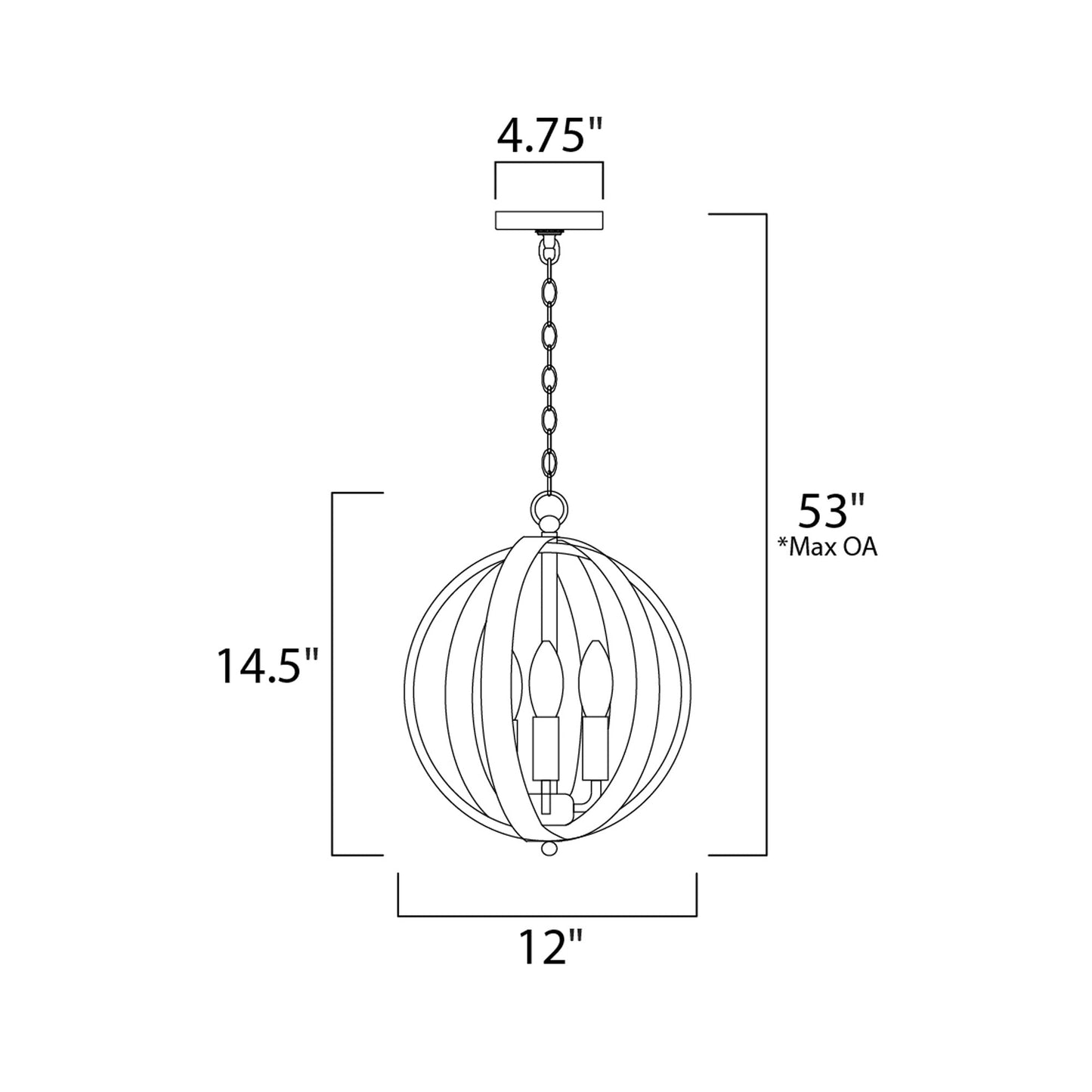 Provident Globe Chandelier - line drawing.