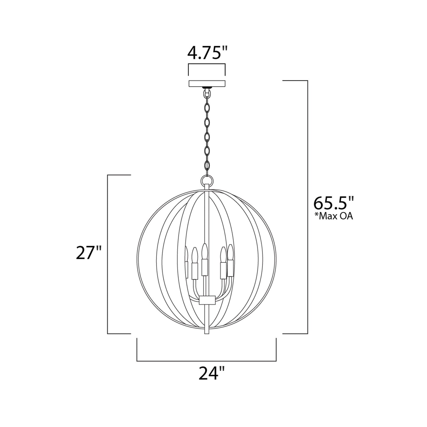 Provident Globe Chandelier - line drawing.
