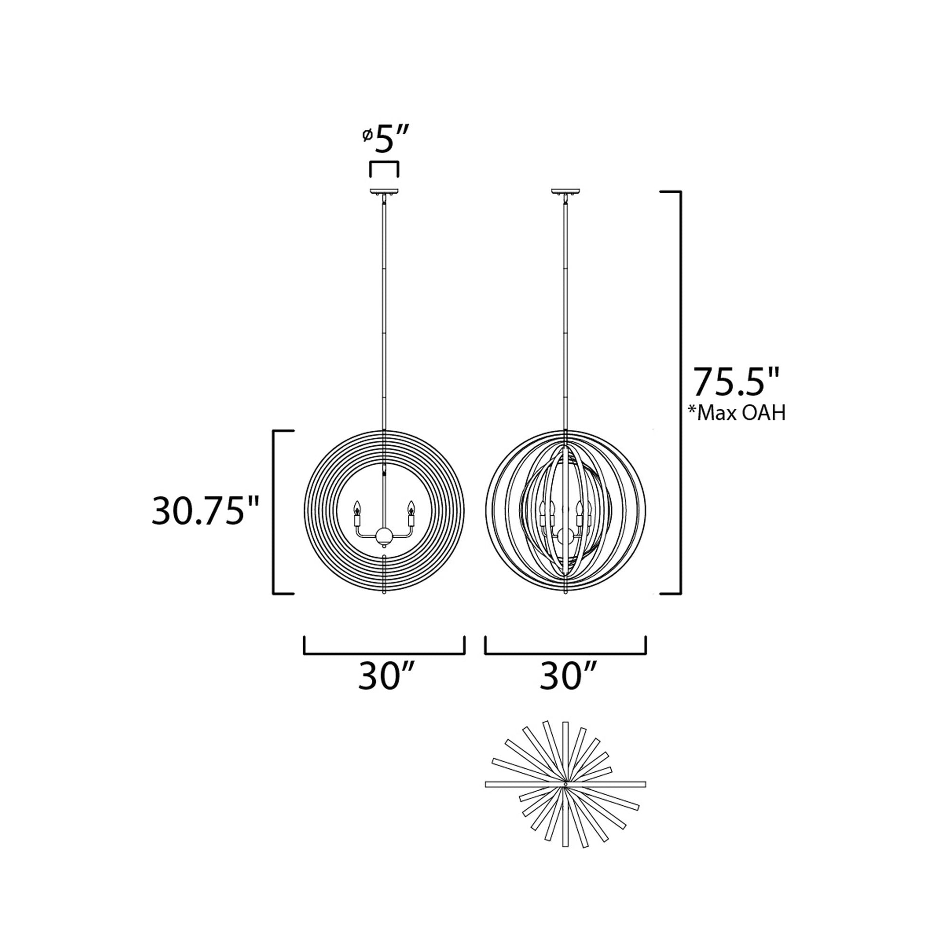 Radial Ring Pendant Light - line drawing.