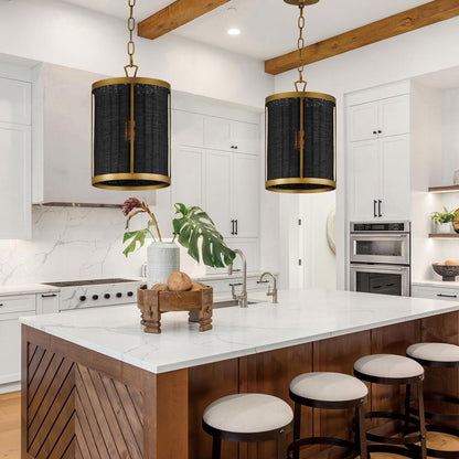 Rattan Cylinder Pendant Light in kitchen.