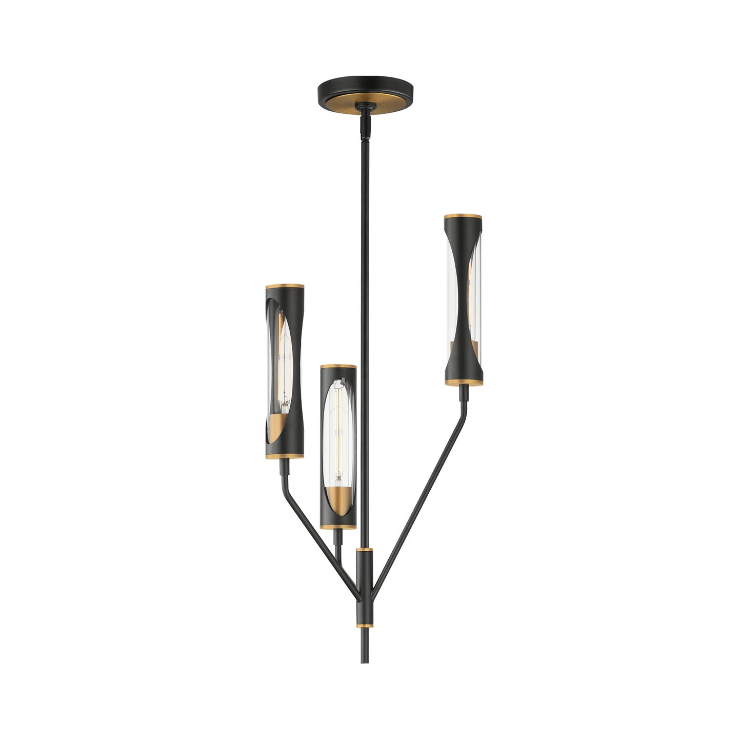 Regent Pendant Light in Black/Antique Brass (3-Light).