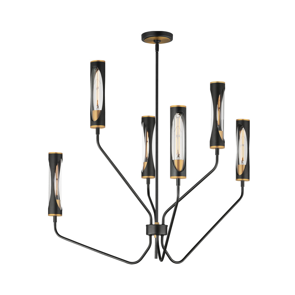 Regent Pendant Light in Black/Antique Brass (6-Light).