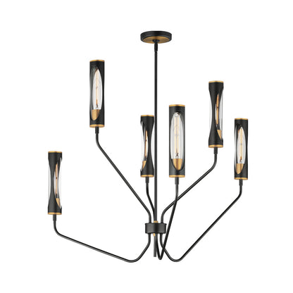 Regent Pendant Light in Black/Antique Brass (6-Light).