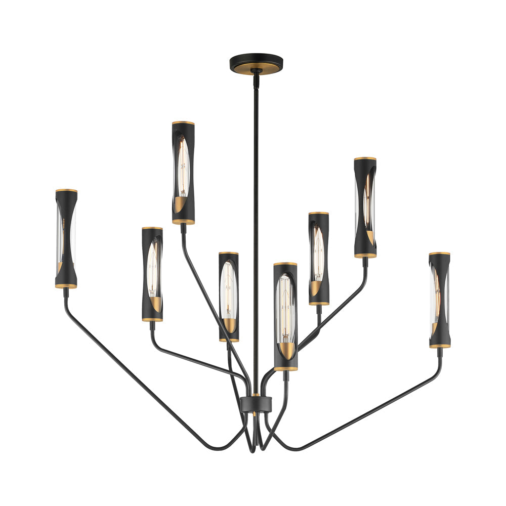 Regent Pendant Light in Black/Antique Brass (8-Light).