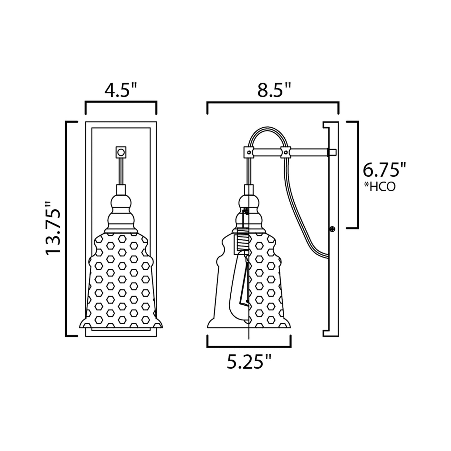 Revival Bath Vanity Light - line drawing.