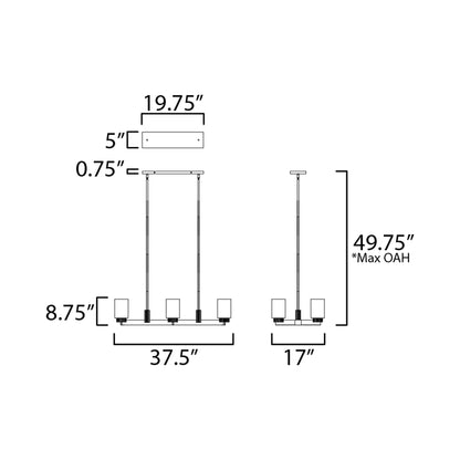 Ruffles Linear Chandelier - line drawing.