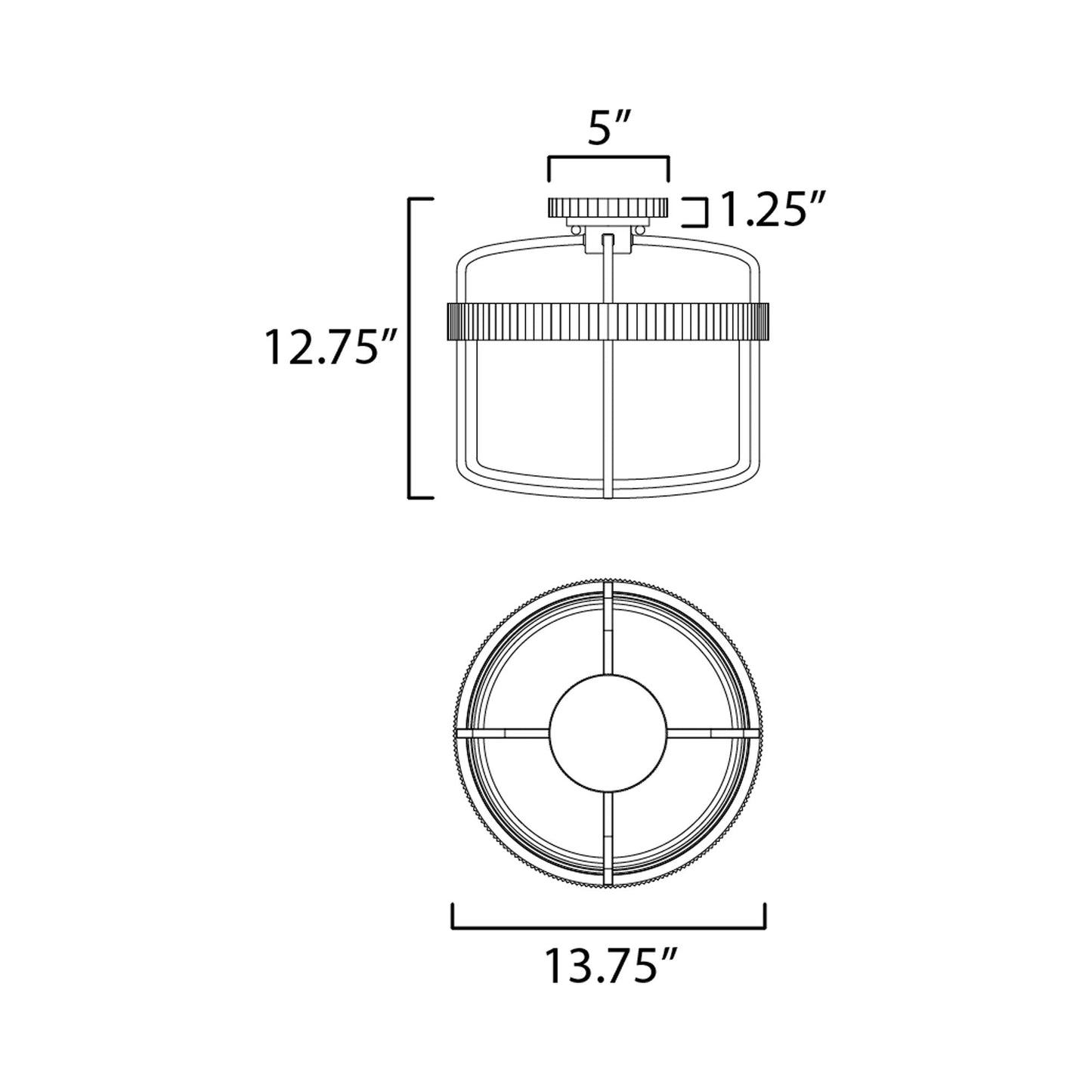Ruffles Semi Flush Mount Ceiling Light - line drawing.
