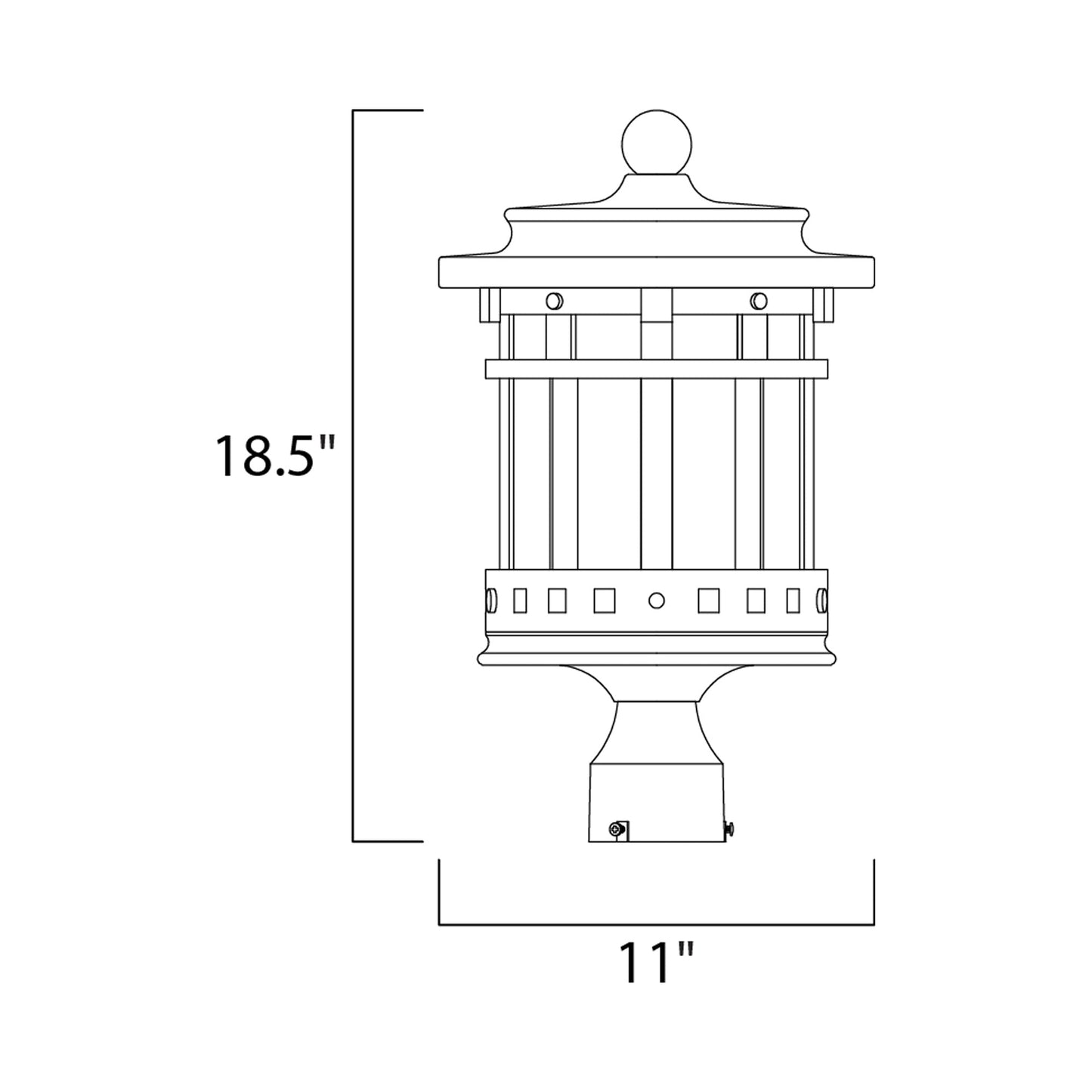 Santa Barbara Outdoor Post Light - line drawing.