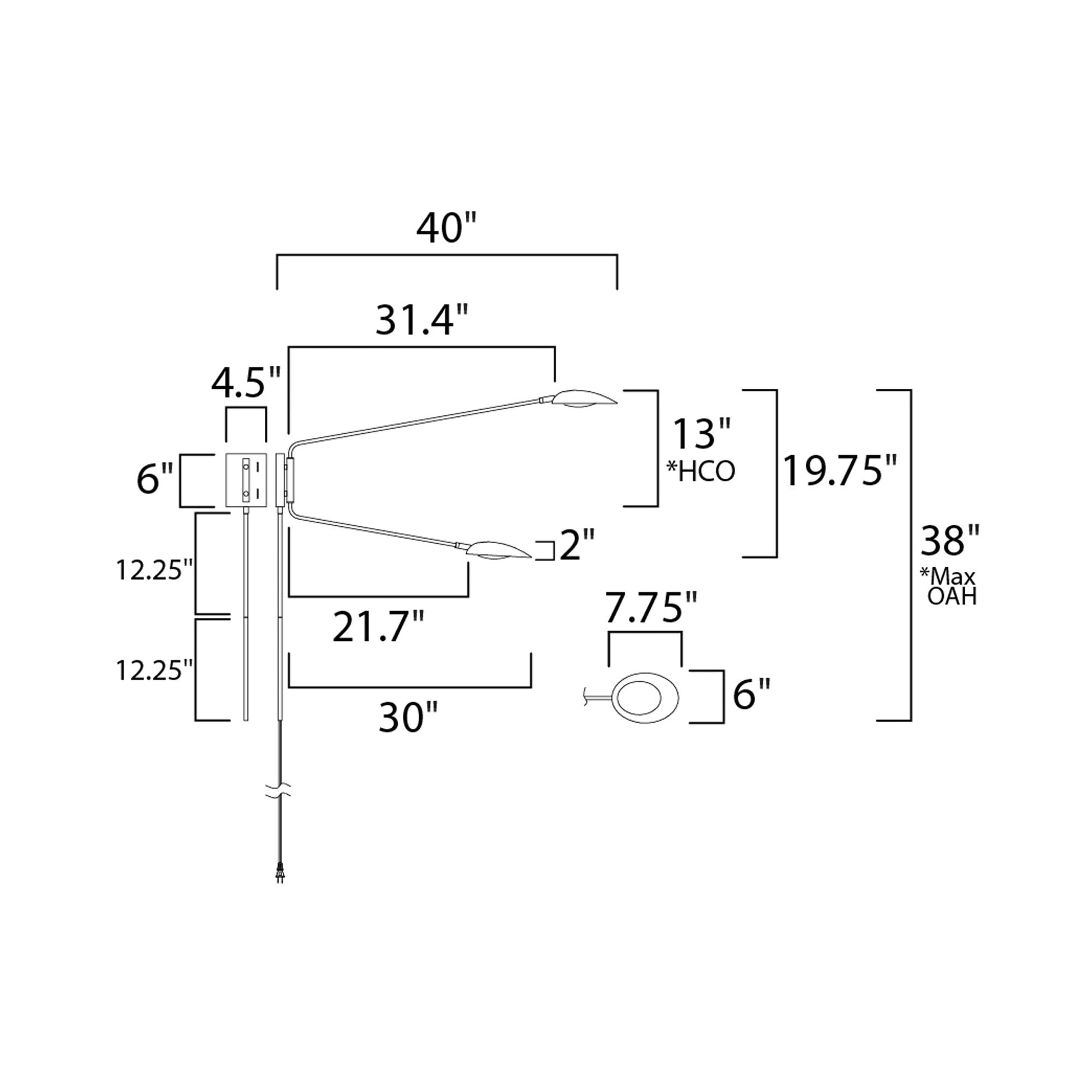 Scan LED Wall Light - line drawing.