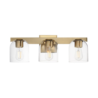 Scoop Bath Vanity Light in Natural Aged Brass (3-Light/Clear Glass).