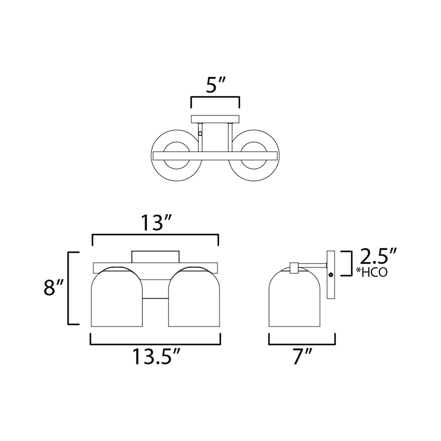 Scoop Bath Vanity Light - line drawing.
