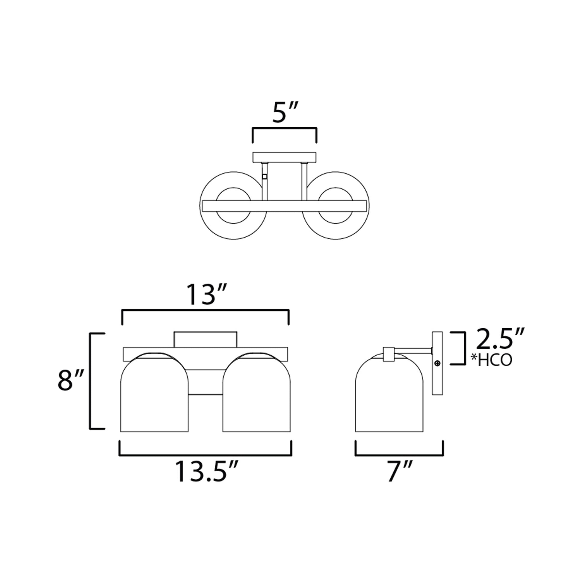 Scoop Bath Vanity Light - line drawing.