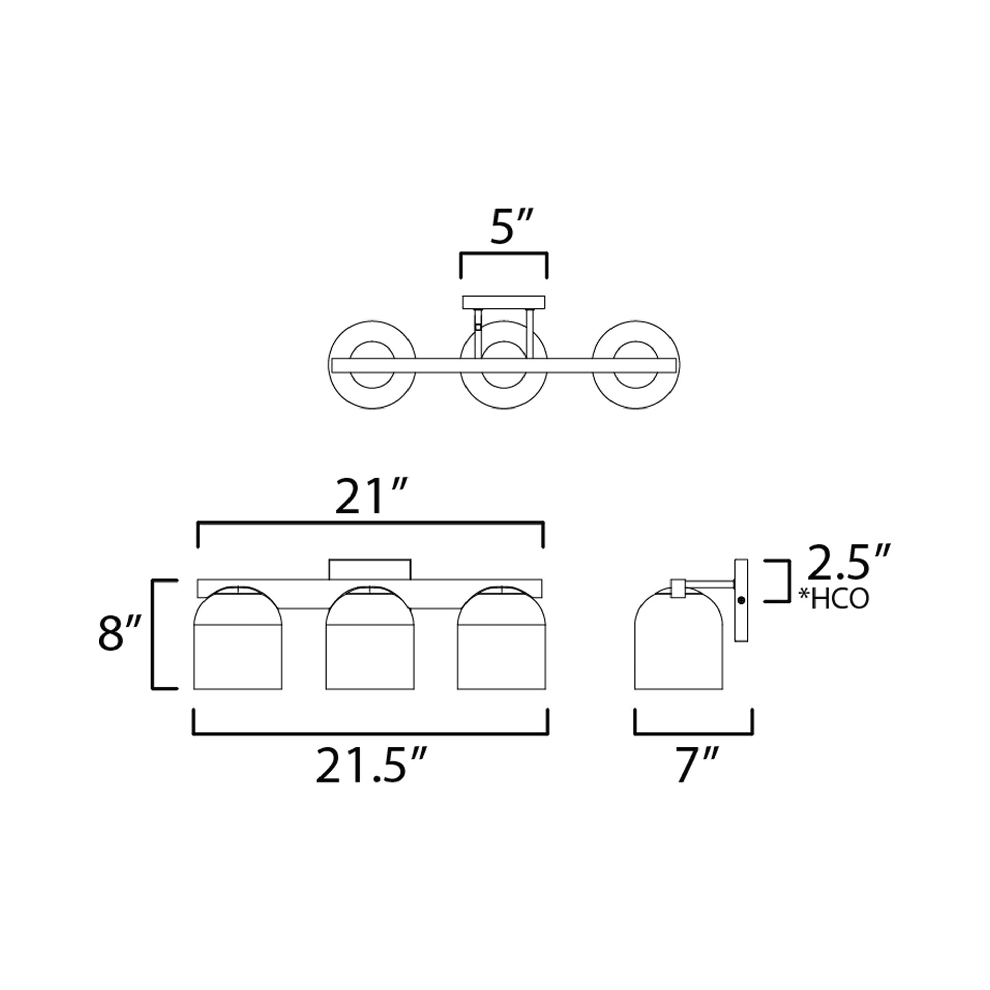Scoop Bath Vanity Light - line drawing.
