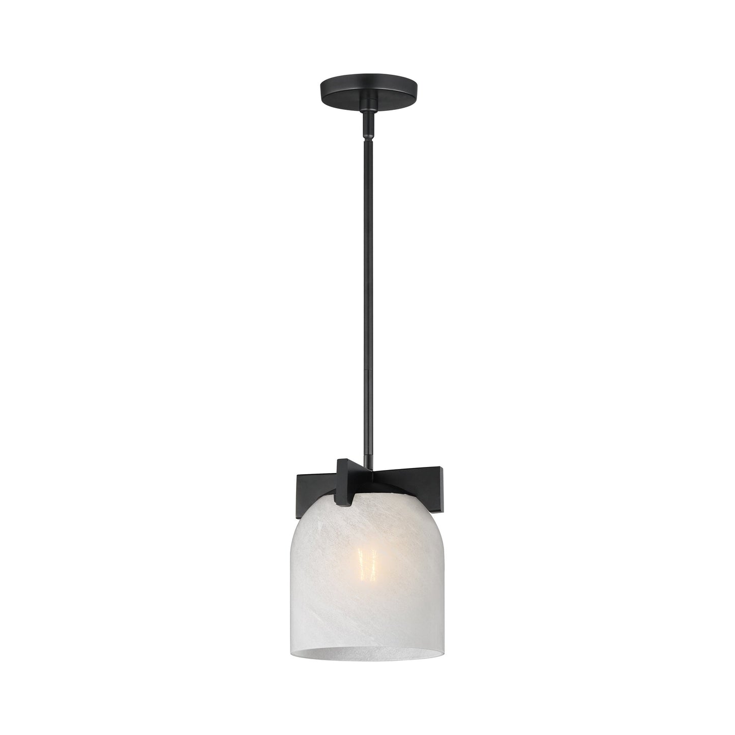 Scoop Semi-Flush Convertible Pendant Light in Black (Marble Glass).