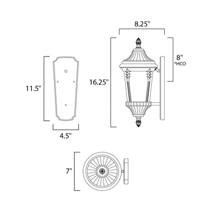 Sentry Outdoor Glass Wall Light - line drawing.