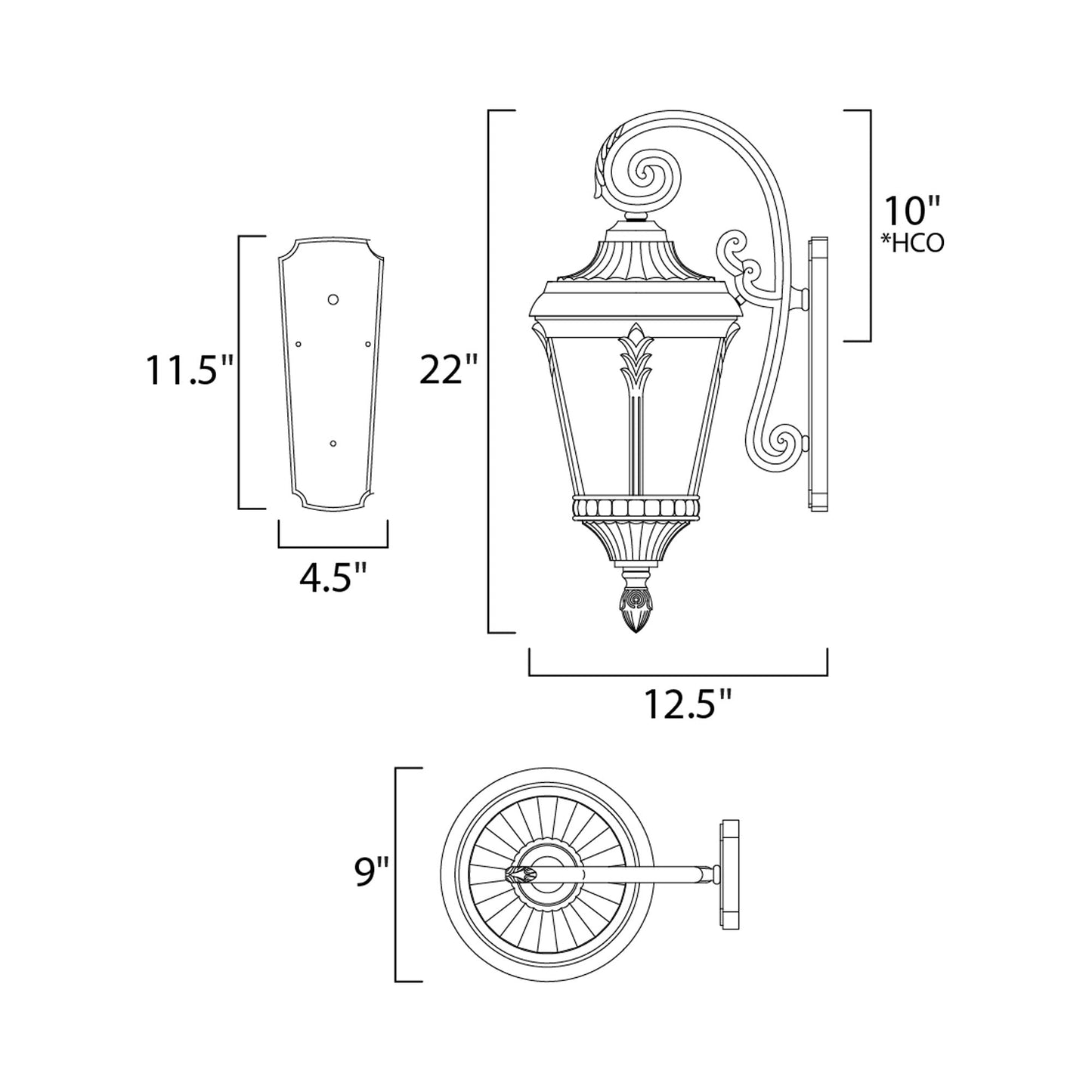 Sentry Outdoor Wall Light - line drawing.