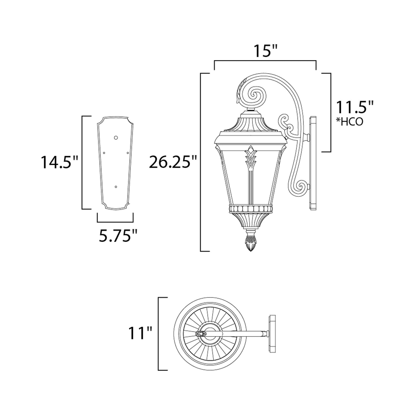 Sentry Outdoor Wall Light - line drawing.
