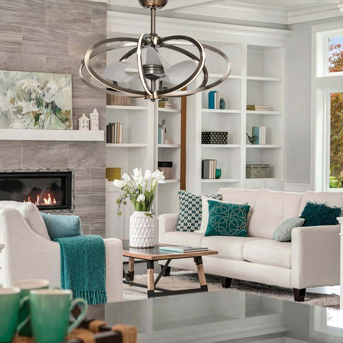 Solstice LED Ceiling Fan in living room.