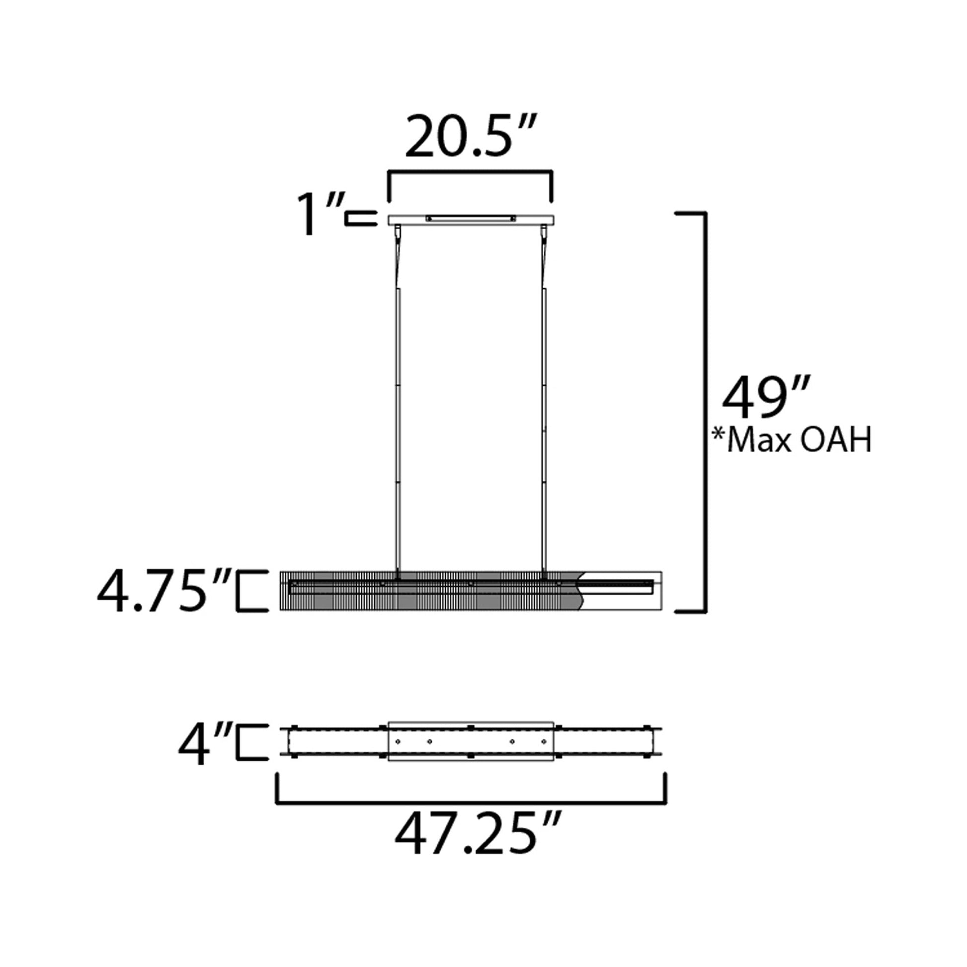 Spectre LED Linear Pendant Light - line drawing.