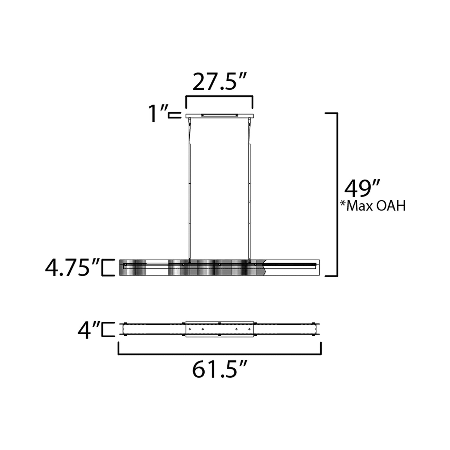 Spectre LED Linear Pendant Light - line drawing.