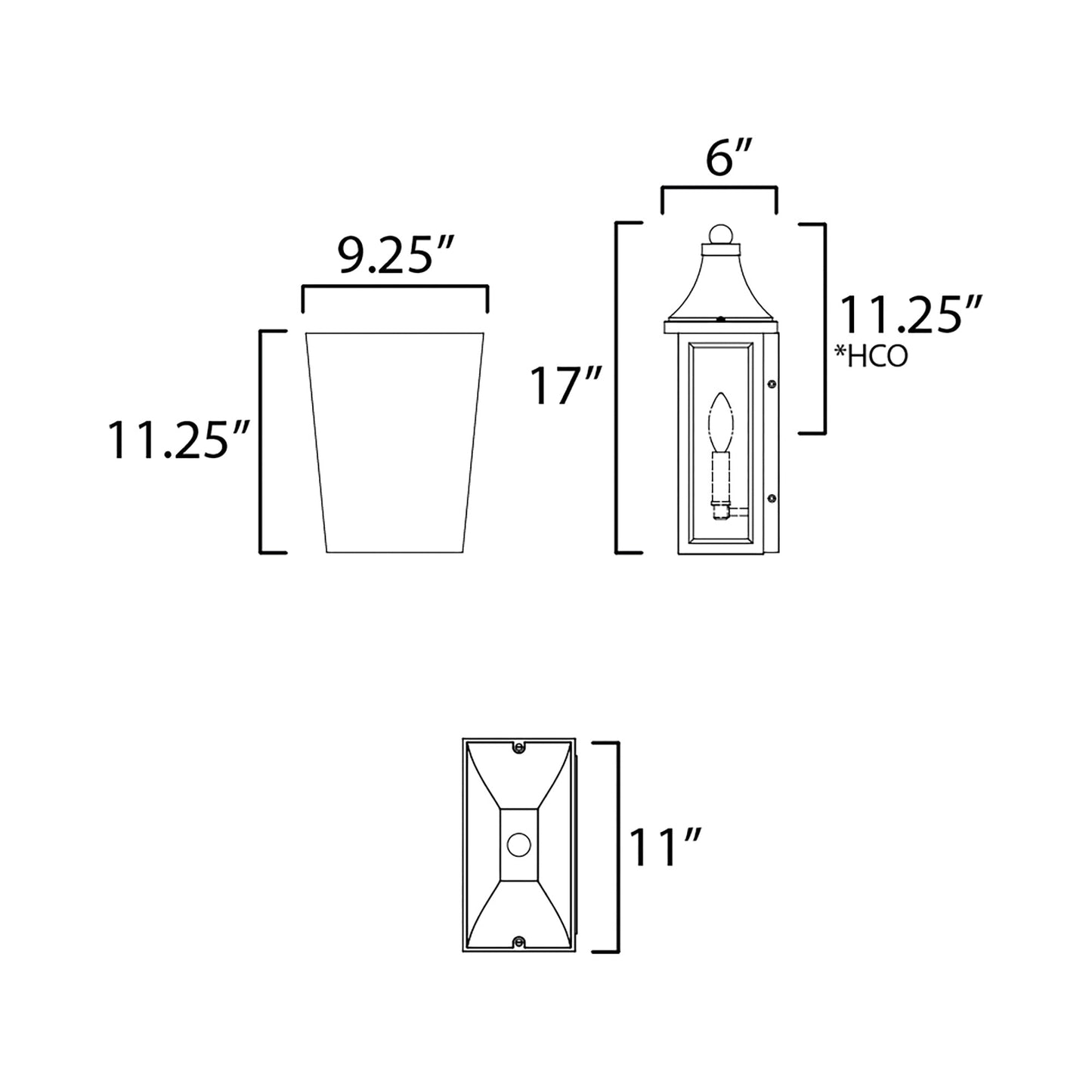 Sutton Place Outdoor Pocket Wall Light - line drawing.