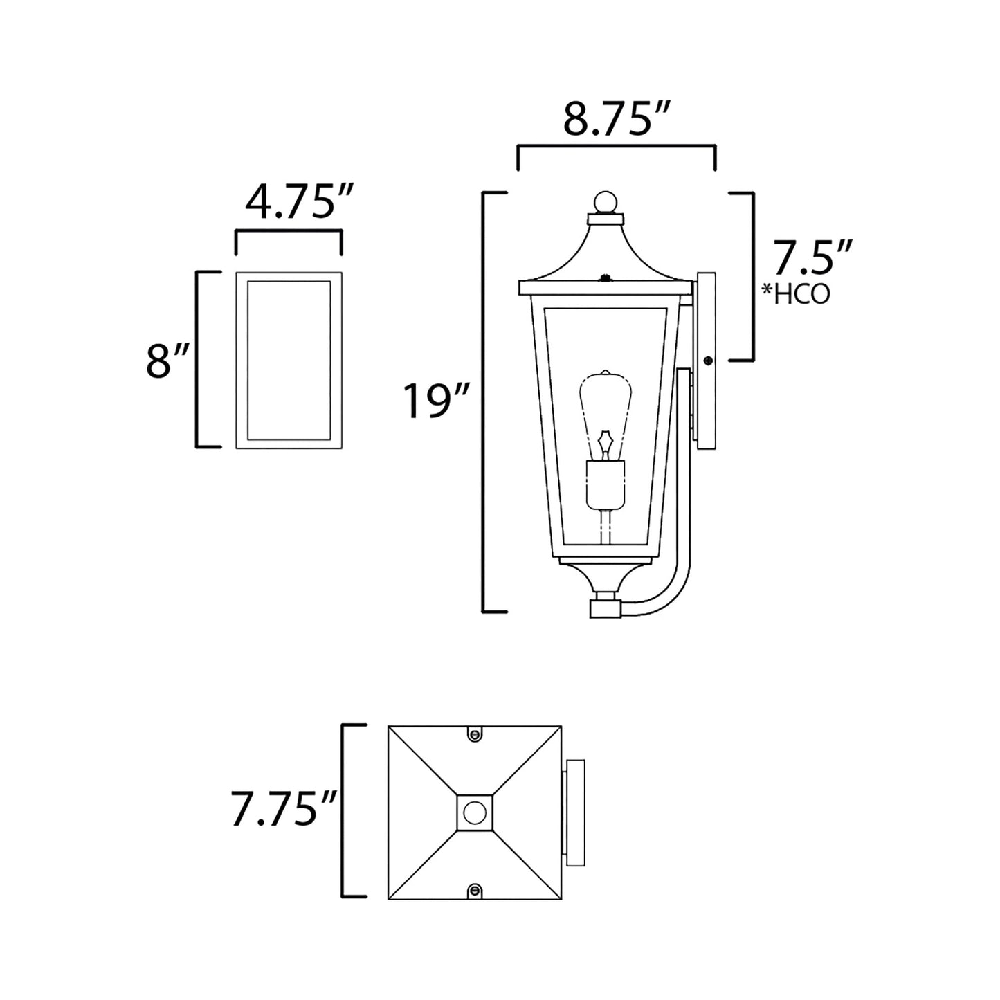 Sutton Place Outdoor Wall Light - line drawing.