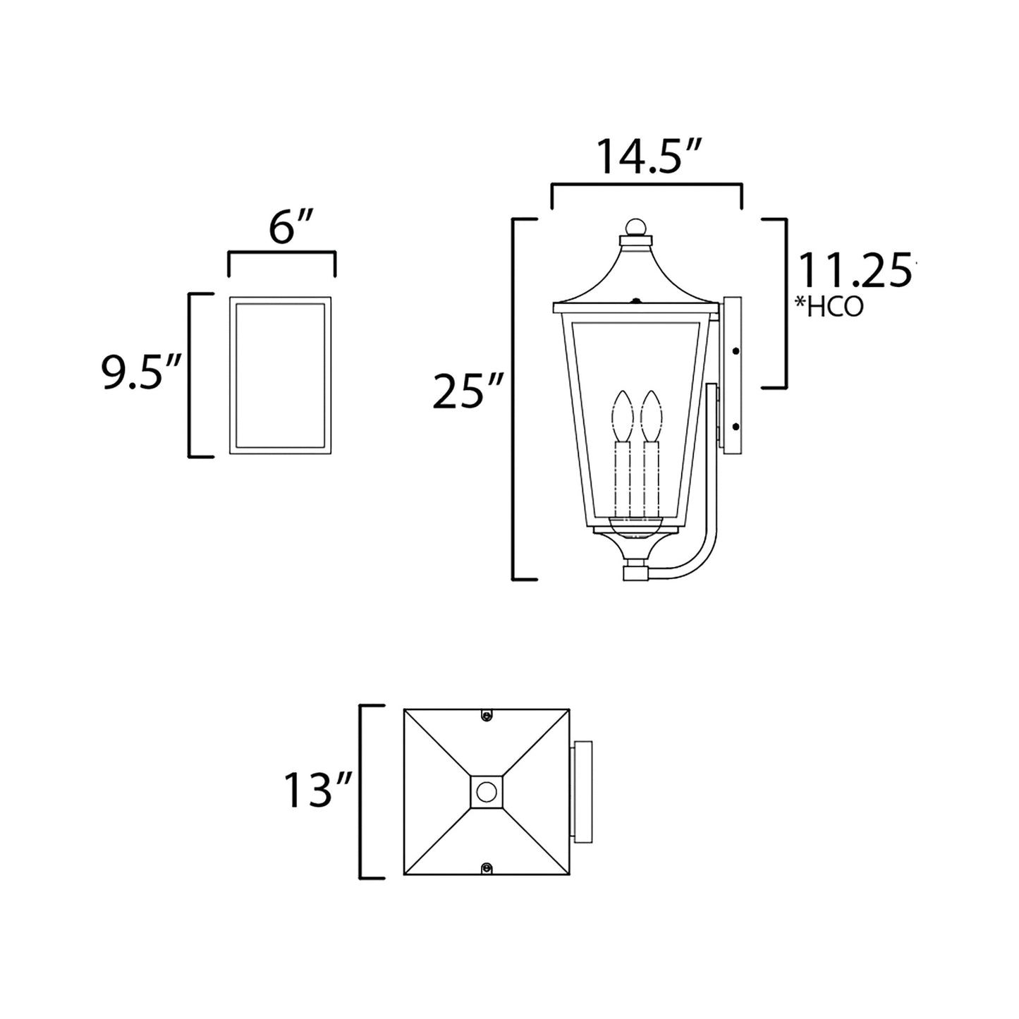 Sutton Place Outdoor Wall Light - line drawing.