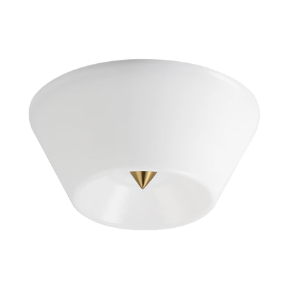Tack LED Flush Mount Ceiling Light in Natural Aged Brass/White.