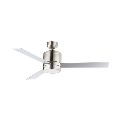 Tanker Outdoor LED Ceiling Fan in Satin Nickel.