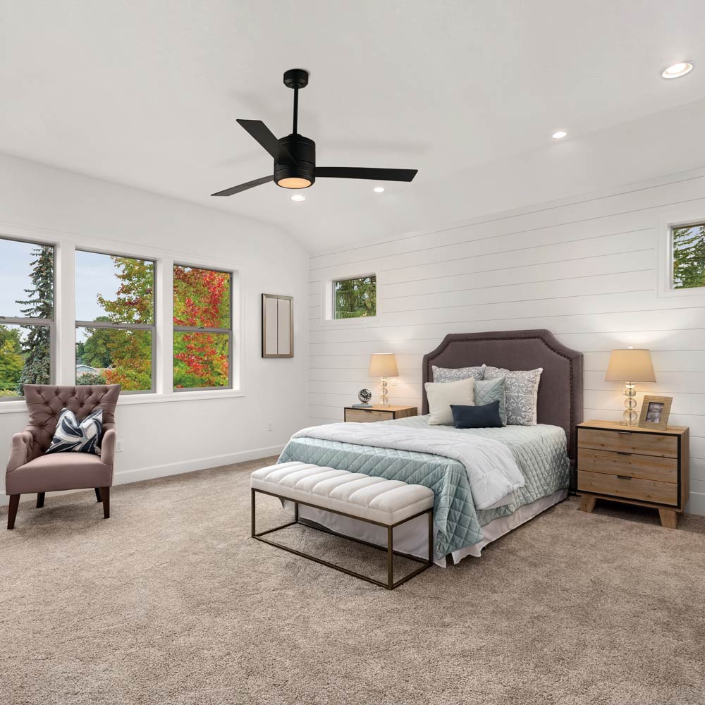 Tanker Outdoor LED Ceiling Fan in bedroom.