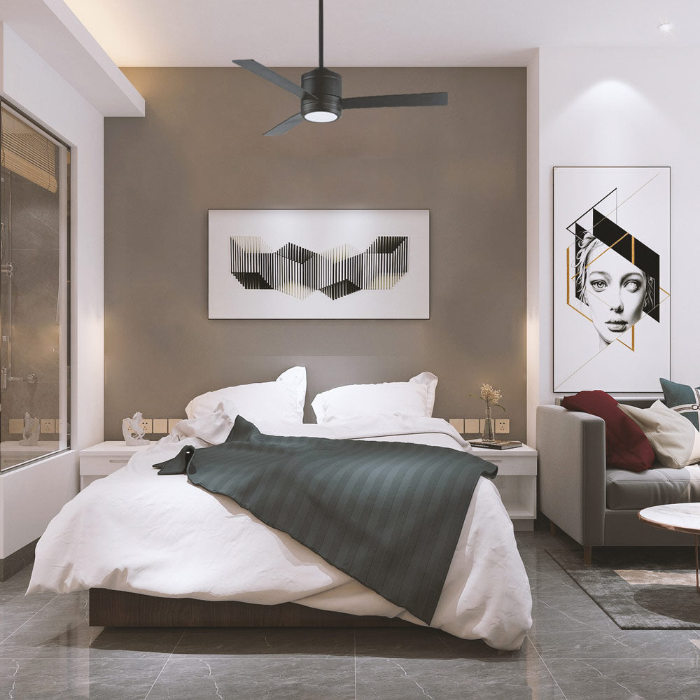 Tanker Outdoor LED Ceiling Fan in bedroom.