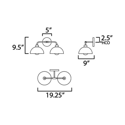 Thelonious Bath Vanity Light - line drawing.